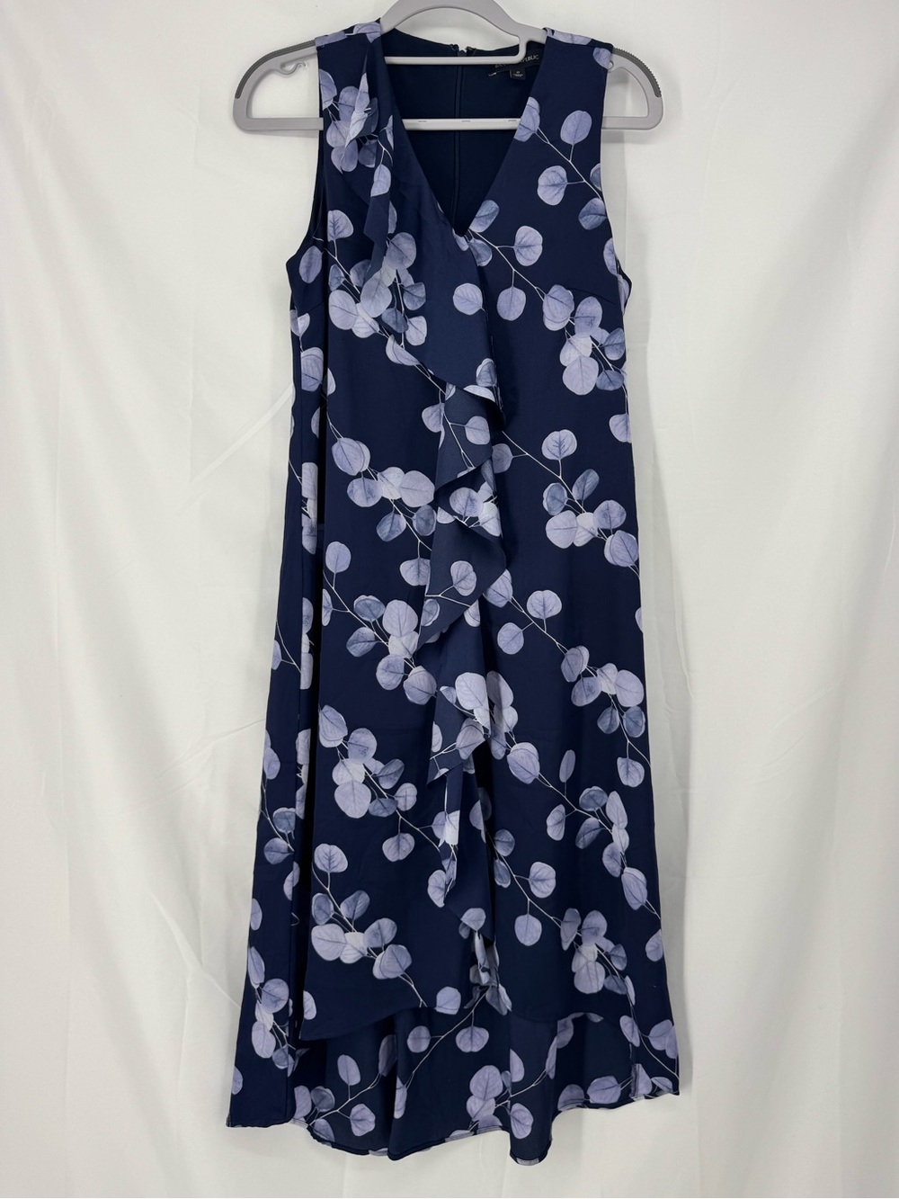 Banana Republic Navy Floral Ruffle V-Neck Maxi Dress 0287